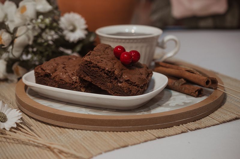 Warm chocolate lava brownie dessert